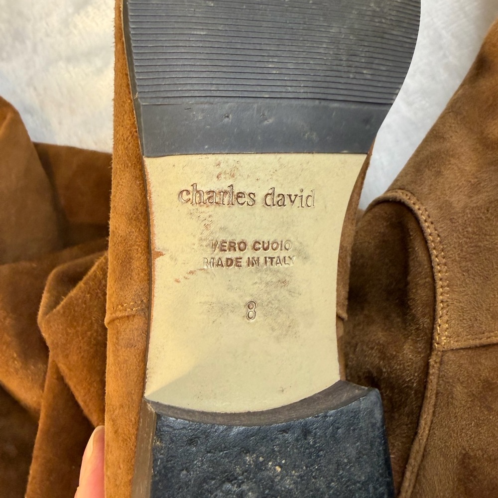 Charles David Women Brown Suede Knee High Riding Boots Slip On Size 8 - Picture 6 of 8